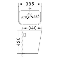 385X340X420mm Bathroom Wall Hung Mount Ceramic Wash Basin Vanity Sink BA5800D
