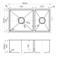 780X440mm Handmade Laundry Kitchen Sink Top/Under Mount Stainless Steel