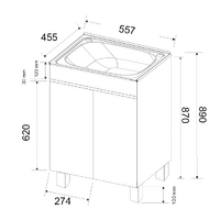 555X455mm 35L PVC Water Proof Laundry Tub Cabinet Stainless Steel Sink Ltpvc550