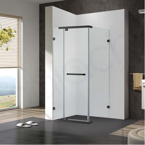 Frameless Shower Screen 900x900mm Square Matte Black