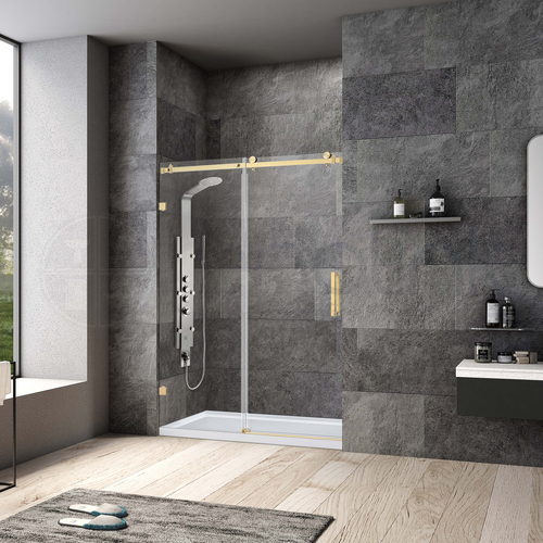 Frameless Wall to Wall Adjustable Sliding Shower Screen 1700x2000mm PVD Brushed Gold