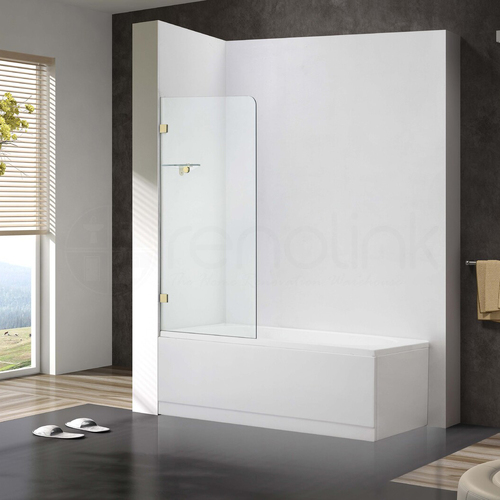Frameless Bath Panel Shower Screen 700x1450mm Brushed Gold