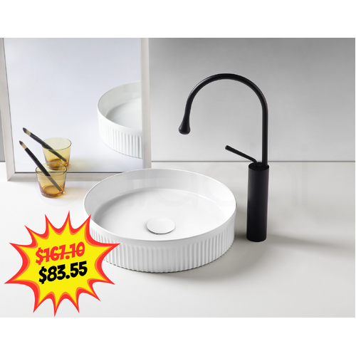 Baiachi 360mm Ceramic Above Counter Fluted Basin Matte White