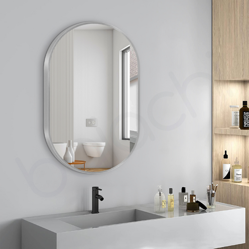 Baiachi Oval 600mmx900mm Frame Mirror Brushed Silver