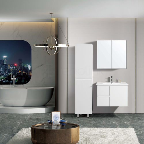 Lucena 750mm Slim Line Narrow PVC Water Proof Wall Hung Bathroom Vanity Left Drawers