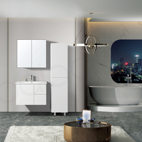 Lucena 750mm Slim Line Narrow PVC Water Proof Wall Hung Bathroom Vanity Right Drawers