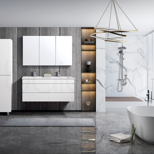 Vellena 1200mm PVC Water Proof Matte White Wall Hung Bathroom Vanity Cabinet