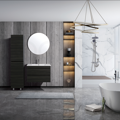 Vellena 750mm PVC Water Proof Empire Oak Wall Hung Bathroom Vanity Cabinet