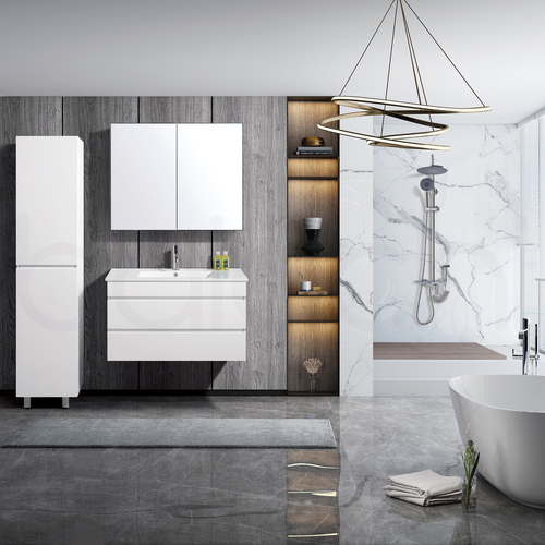 Vellena 900mm PVC Water Proof Matte White Wall Hung Bathroom Vanity Cabinet