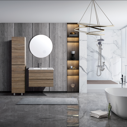 Vellena 900mm PVC Water Proof Prime Oak Wall Hung Bathroom Vanity Cabinet
