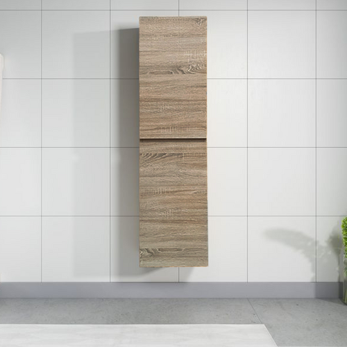 Vellena PVC Water Proof Prime Oak Bathroom Tallboy Cabinet Wall Hung Legs